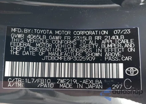 2023 Toyota Corolla Le/Se/Xle z USA, uszkodzony, nr VIN JTDBCMFE8P3025909